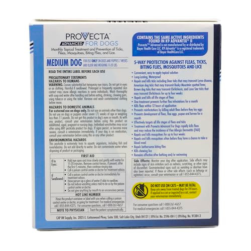 Provecta Advanced For Medium Dogs (11 20 Lbs) Flea And Tick Topical Treatment 4-Month Supply