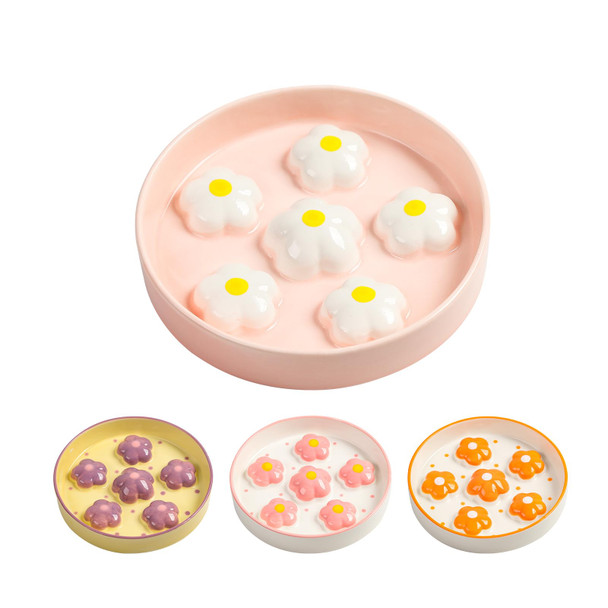 Ptober Elevated Slow Feeder Cat Bowl - Maze Puzzle Cat Food Dish With Bamboo Stand Anti-Slip - Raised Base For Comfortable Eating - 6 Oz - Light Purple Flower