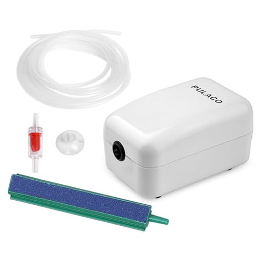 Pulaco Ultra Quiet Mini Aquarium Fish Tank Air Pump For 1-20 Gallon Fish Bowl With Air Tube Air Bubbler Stone Check Valve