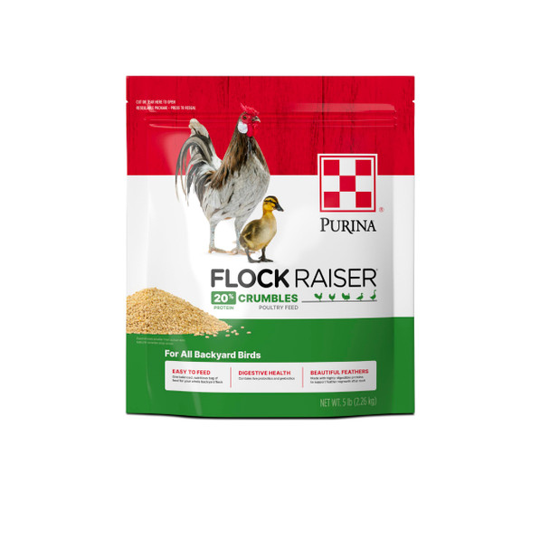 Purina Flock Raiser Crumbles Poultry Feed Nutritionally Complete - 5 Pound (5 Lb) Bag