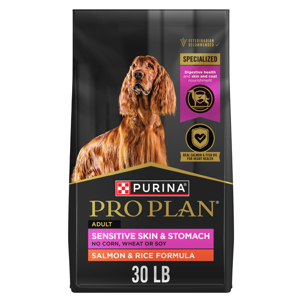 Purina Pro Plan Sensitive Skin And Stomach Dog Food Dry Adult Salmon & Rice Formula Digestive Health - 30 Lb. Bag