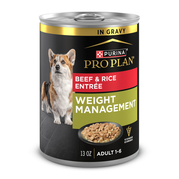 Purina Pro Plan Weight Management Wet Dog Food Beef And Rice Entree In Gravy - (Pack Of 12) 13 Oz. Cans
