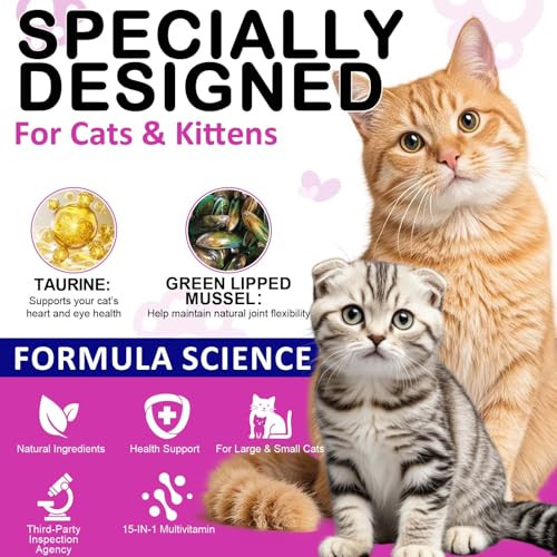 Qajccxm Cat Multivitamin Treats 15-In-1 Cat Chews For Health Immune Digestive Skin & Coat - Chicken Flavor Soft-Crunchy Bites With Taurine Omega Fatty Acids Prebiotics & Vitamins (3.7 Oz)