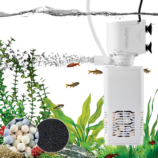 Qiqiwader Aquarium FilterAquarium Internal FilterAll-In-One Filter 6W 130Gph For 10-40Gal Fish Tank