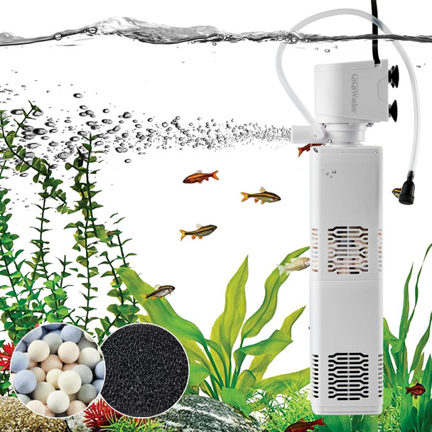 Qiqiwader Aquarium FilterAquarium Internal FilterAll-In-One Filter 6W 130Gph For 10-40Gal Fish Tank