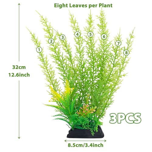 Quozuo Fish Tank Accessories Large Plants Green Fish Tank Decorations Aquarium Decor Plastic Plants 3Pcs