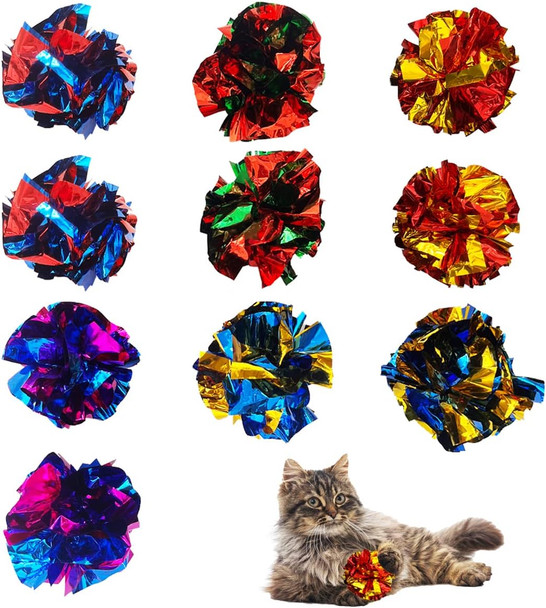 Quvovid Cat Crinkle Ball Toys 10 Packs For Indoor Cats To Kill Time And Keep Fit 2.3 Inch Colorful Mylar Crinkle Balls Attract Cats To Swat Bite Hunt Interactive Toys For Cats And Kittens