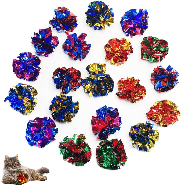 Quvovid Cat Crinkle Ball Toys 10 Packs For Indoor Cats To Kill Time And Keep Fit 2.3 Inch Colorful Mylar Crinkle Balls Attract Cats To Swat Bite Hunt Interactive Toys For Cats And Kittens