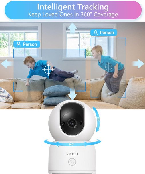 ZOSI Indoor Pan/Tilt Smart Security Camera,C518 2K 360 Degree Baby Pet Monitor,Plug-in 2.4G/5G Dual-Band WiFi Home Cam with Phone App,Night Vision,Person Detection,2 Way Audio,Cloud & SD Card Storage ZOSI Indoor Pan/Tilt Smart Security Camera,C518 2K 360 Degree Baby Pet Monitor,Plug-in 2.4G/5G Dual-Band WiFi Home Cam with Phone App,Night Vision,Person Detection,2 Way Audio,Cloud & SD Card Storage