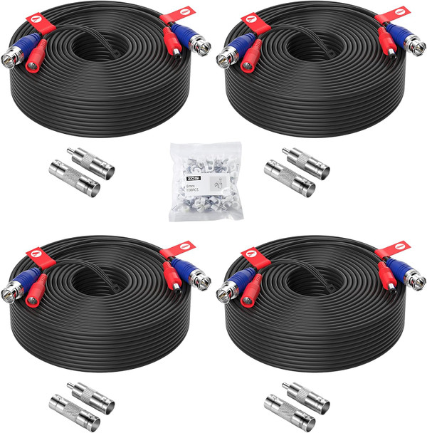 ZOSI 4 Pack 100ft (30 Meters) 2-in-1 Video Power Cable, BNC Extension Surveillance Camera Cables for Video Security Systems (Included 4X BNC Connectors and 4X RCA Adapters) ZOSI 4 Pack 100ft (30 Meters) 2-in-1 Video Power Cable, BNC Extension Surveillance Camera Cables for Video Security Systems (Included 4X BNC Connectors and 4X RCA Adapters)