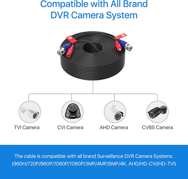 ZOSI 4 Pack 100ft (30 Meters) 2-in-1 Video Power Cable, BNC Extension Surveillance Camera Cables for Video Security Systems (Included 4X BNC Connectors and 4X RCA Adapters) ZOSI 4 Pack 100ft (30 Meters) 2-in-1 Video Power Cable, BNC Extension Surveillance Camera Cables for Video Security Systems (Included 4X BNC Connectors and 4X RCA Adapters)