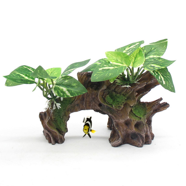 Relaqcc Fish Tank Decorations Artifical Driftwood Cave Aquarium Decor Ornaments Silk Aquarium Plants For Betta Fish Tank Accessories