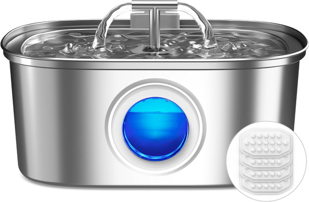 Rellaty Cat Water Fountain Stainless Steel: 108Oz/3.2L Cat Fountain For Drinking With Filter - Pet Water Fountains For Cats Inside - Automatic Cat Feeding & Watering Supplies - Water Level Window
