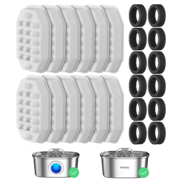 Rellaty Cat Water Fountain Stainless Steel: 108Oz/3.2L Cat Fountain For Drinking With Filter - Pet Water Fountains For Cats Inside - Automatic Cat Feeding & Watering Supplies - Water Level Window