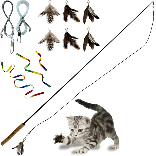 Repounce Forever Stick - The Unbreakable Cat Wand Toy Durable Cat Toy Wand Extra Long Cat String Toy Cat Fishing Pole Toy For Bored Indoor Adult Cats Cat Stick Toy Cat Feather Wand Cat Teaser Wand