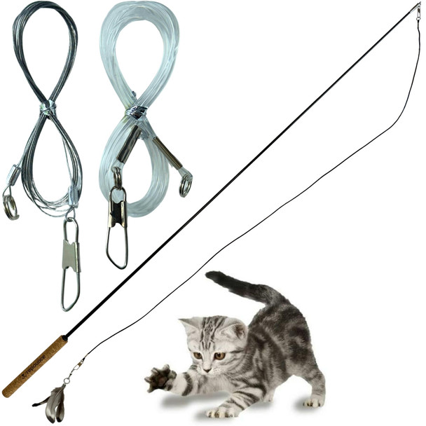 Repounce Forever Stick - The Unbreakable Cat Wand Toy Durable Cat Toy Wand Extra Long Cat String Toy Cat Fishing Pole Toy For Bored Indoor Adult Cats Cat Stick Toy Cat Feather Wand Cat Teaser Wand