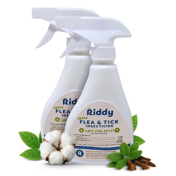 Riddy Flea & Tick Natural Spray For Pets With Essential Oils Safe Non-Hazardous Indoor And Outdoor Control 8 Oz 1 Pack