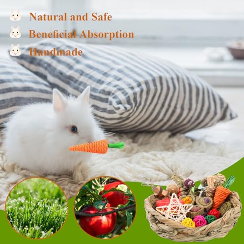 Runania Rabbit Chew Toys For Teeth Natural Wood Sticks Timothy Grass Chew Bunny Treat Toys For Rabbit Guinea Pig Hamster Chinchilla Gerbil