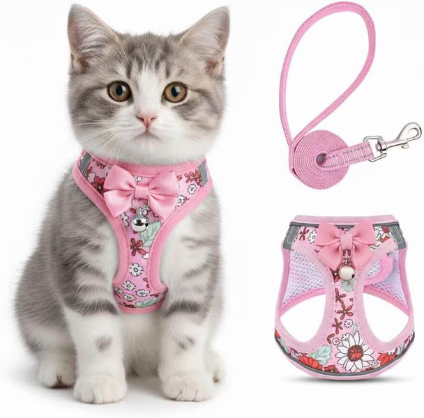 Salfse Cat Harness And Leash Escape Proof For Walking Adjustable Soft Kitten Harness With Reflective Straps Step In Cat Vest Harness For Small Kitten And Xs Dogs (Pink Xs-Chest(10.2"-11.8"))