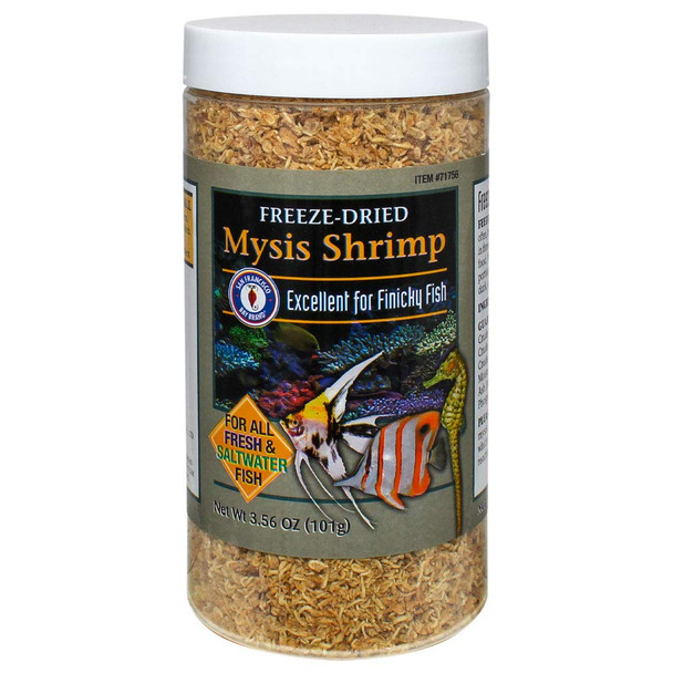San Francisco Bay Brand Ze-Dried Mysis Shrimp - Premium Fish Food Tropical Fish Food Shrimp Food - Ideal For Freshwater And Saltwater Fish Cichlids Angels Seahorses - 3.56 Oz (101G)