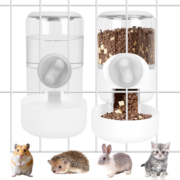 Sanwich Rabbit Water Dispenser 35Oz Hanging Automatic Pet Feeder For Cage Auto Gravity Cat Food Bowl Water Bottle Small Animal Feeding Accessories For Puppy Kitten Bunny Hedgehog Ferret Guinea Pig (Gray)