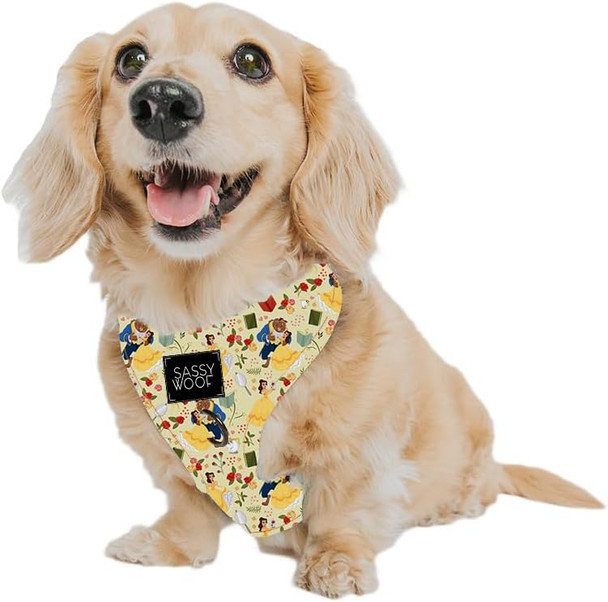 Sassy Woof Dog Adjustable Harness - Disney Princess Beauty And The Beast Belle - S Breathable Mesh No Pull Design With Two D-Rings Perfect For Medium Dogs - Officially Licensed