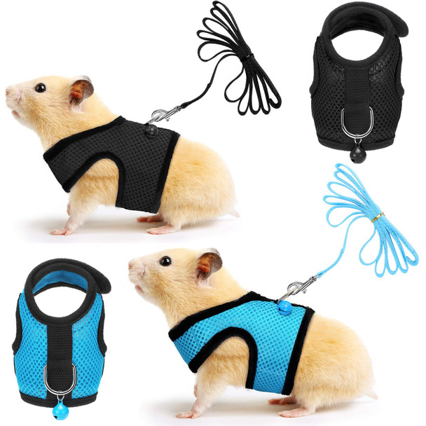 Satinior 2 Sets Guinea Pig Harness And Leash Adjustable Soft Mesh Harness Bell No Pulling Comfort Vest For Baby Ferret Rats Hamster Bunny Rabbit Chinchilla And Small Pet(Green PinkS)