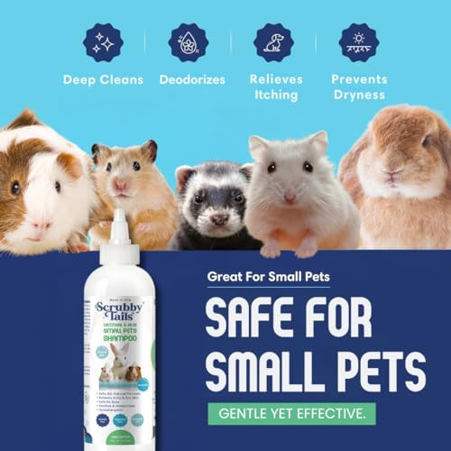 Scrubby Tails Natural Oatmeal & Aloe Vera Small Pets Shampoo For Guinea Pig Bunny Ferret & Rabbit Shampoo - Hypoallergenic For Sensitive Skin. 8 Fl. Oz. (Unscented)
