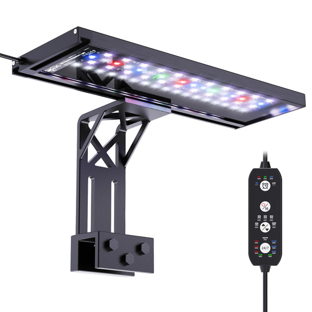 Seaoura Clip On Aquarium Light For Plants-24/7 Cycle Fish Tank Light With Timer Full Spectrum+7 Colors Mode Auto On/Off Adjustable Brightness And Height 12W (7Inch For 7-12 Inch Tank)