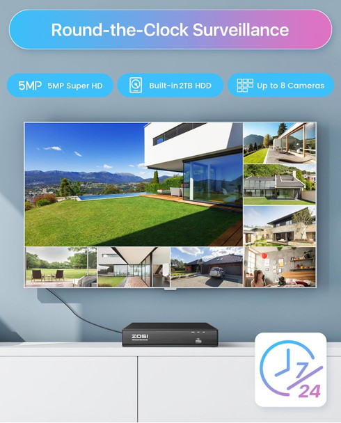 ZOSI 8 Channel 4K 8MP PoE Home Security Camera System Outdoor, 4 x Wired 5MP(3K) Dome PoE IP Cameras, 8CH PoE NVR (16CH Expandable) with 2TB HDD for 24/7 Recording, Motion Detection, Remote Control ZOSI 8 Channel 4K 8MP PoE Home Security Camera System Outdoor, 4 x Wired 5MP(3K) Dome PoE IP Cameras, 8CH PoE NVR (16CH Expandable) with 2TB HDD for 24/7 Recording, Motion Detection, Remote Control