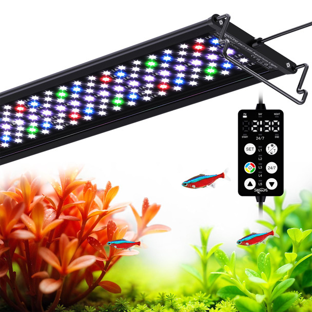 Seaoura Plant Growth Aquarium Light 24/7 Custom Timer Power-Off Memory 48-54In Full Spectrum Aquarium Plant Lights 7-Row Led 8 Colors 20 Adjustable Brightness Day & Night Cycle For Freshwater