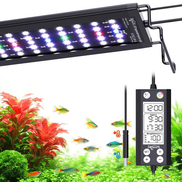 Seaoura Aquarium Led Light With Thermometer 30-36In Full Spectrum Lights For Fish Tank 24/7 Programmable With Power Off Memory Wrgb Custom 20 Level Dimmable Brightness For Freshwater Aquariums