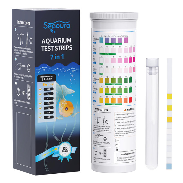 Seaoura 7-In-1 Aquarium Test Kit For Fish Tanks - 135 Strips Water Testing Strips For Aquariums & Ponds Accurate Testing Nitrate Nitrite Chlorine Hardness Alkalinity Carbonate Ph