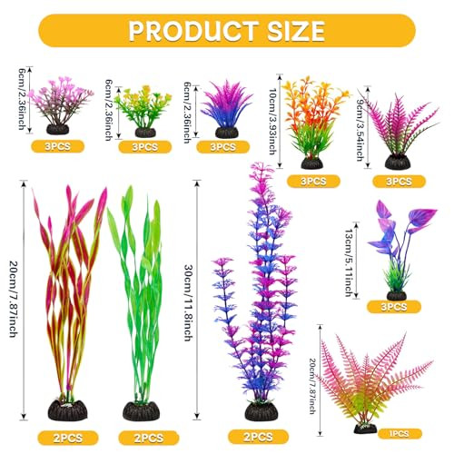 Seqiuay Colorful Fish Tank Decorations Large Aquarium Artificial Plastic Plants Decor Betta Goldfish Tank Accessories Fish Bowl Ornaments