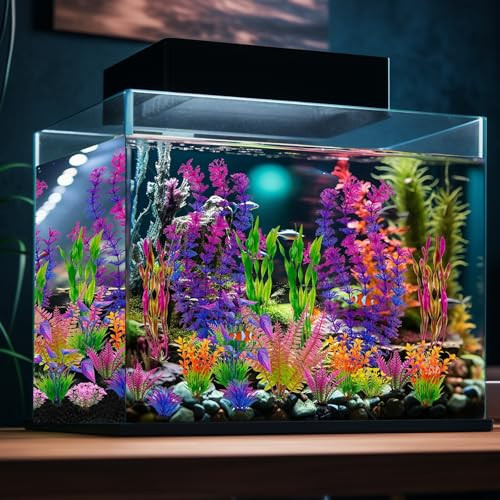 Seqiuay Colorful Fish Tank Decorations Large Aquarium Artificial Plastic Plants Decor Betta Goldfish Tank Accessories Fish Bowl Ornaments