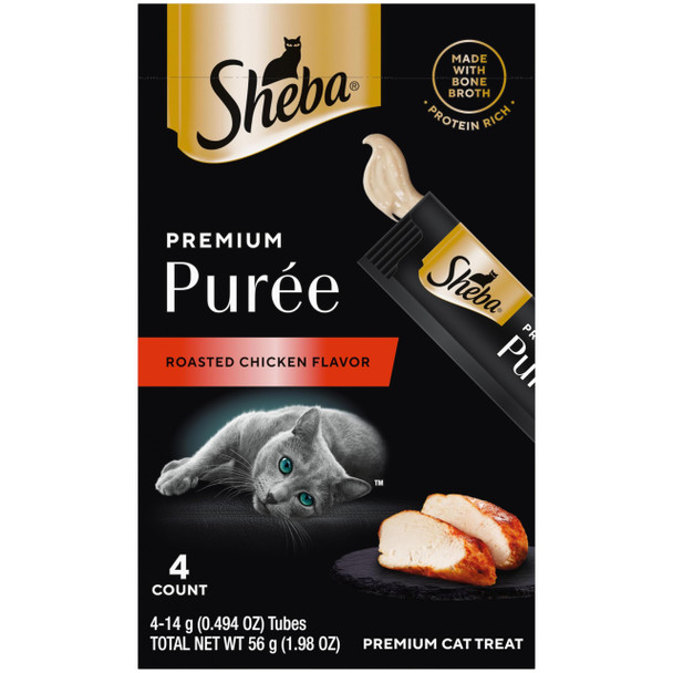 Sheba Premium Puree Cat Treats Lickable Roasted Chicken Flavor Smoked Salmon Flavor And Seared Tuna Flavor 0.49 Oz. Tubes 48 Count