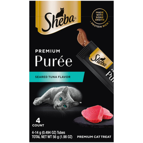 Sheba Premium Puree Cat Treats Lickable Roasted Chicken Flavor Smoked Salmon Flavor And Seared Tuna Flavor 0.49 Oz. Tubes 48 Count