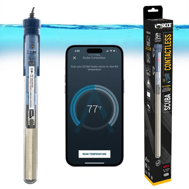 Sicce Scuba 150 Watt Aquarium Fish Tank Heater Smartphone Controlled Via Nfc Contactless App Adjustable 150W Submersible For Marine Saltwater And Freshwater Run Dry Protection