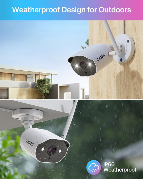 ZOSI 2K Add-on Camera, 3MP Plug-in WiFi Security Camera Outdoor Indoor with Power Supply, Night Vision, 2 Way Audio, Only Compatible with ZOSI WiFi NVR Recorder System Model: ZR08JP, ZR08LL
