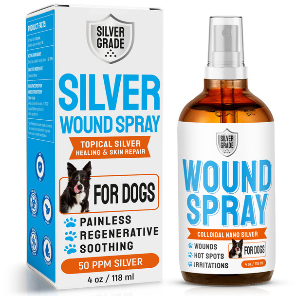 Silver Grade Silver Dog Wound Spray Helps With Hot Spots Irritations Bites Burns Rashes Itch Scratching Better Use With A Dog Cone To Stop Licking Safe For Large And Small Breeds 4 Oz