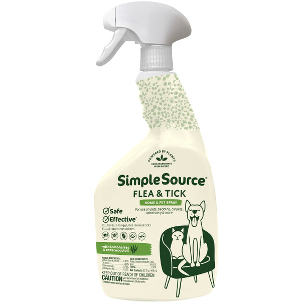 Simplesource Flea & Tick Yard & Kennel Spray Powered By Plants Eliminates Fleas Flea Eggs Flea Larvae Ticks & Mosquitos 32Oz Bottle