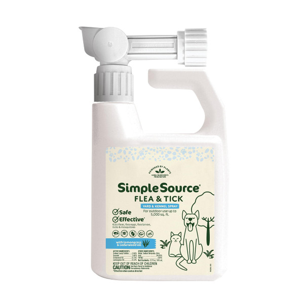 Simplesource Flea & Tick Yard & Kennel Spray Powered By Plants Eliminates Fleas Flea Eggs Flea Larvae Ticks & Mosquitos 32Oz Bottle