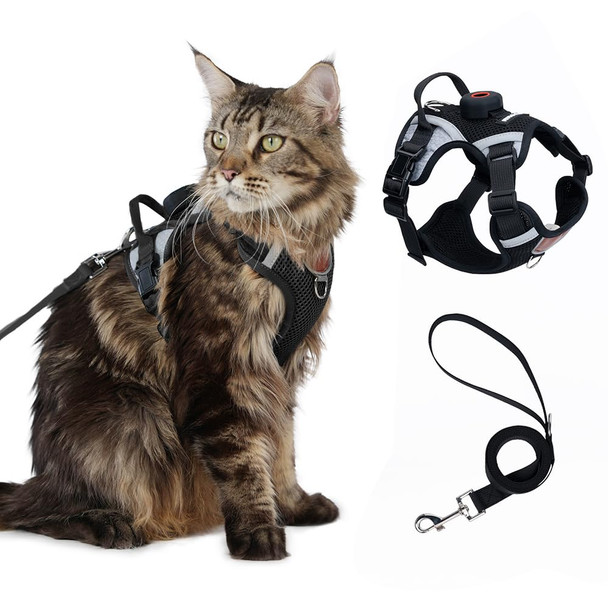 Skmeditec Cat Harness Leash Set With Airtag Holder D Escape Proof Vest With Lead For Large Cat Small Dog Puppy Outdoor Walking Soft Breathable Mesh Jacket With Reflective Strip (Black L)