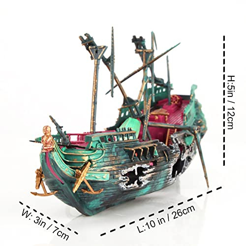 Slocme Aquarium Shipwreck Decorations - Air Bubbler Sunken Ship Ornament Fish Tank Air Action Aerating Decorations