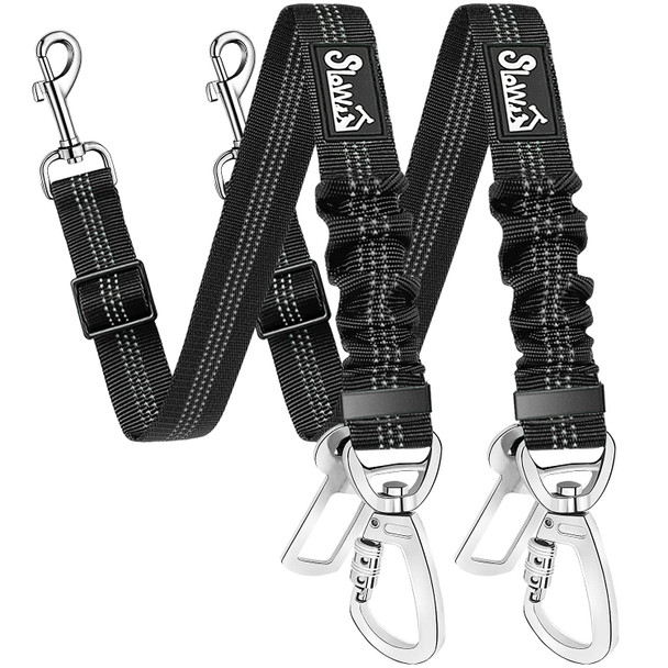 Slowton Dog Seatbelt 2 Pack Dog Seat Belt Car Leash Adjustable Elastic Bungee Buffer Heavy Duty Nylon Reflective Pet Safety Tether Connect To Dog Harness For Travel Riding In Vehicle (Daul Clip B)