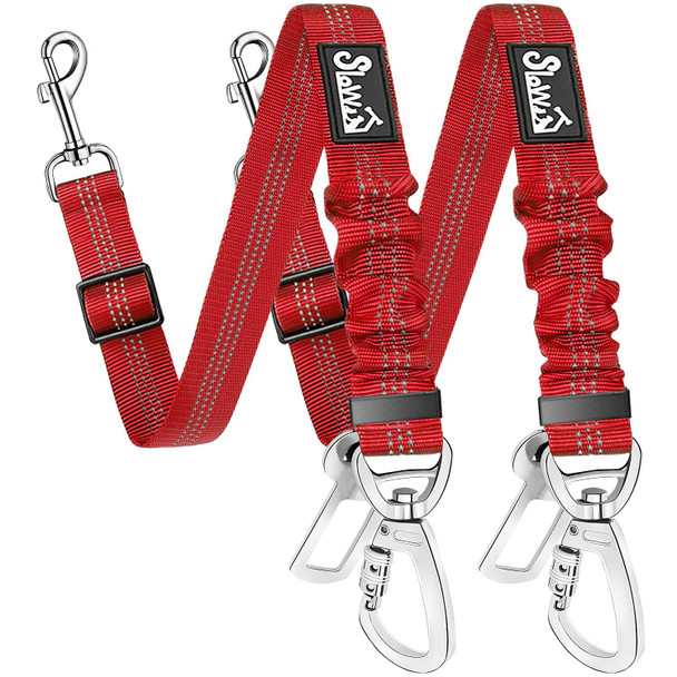 Slowton Dog Seatbelt 2 Pack Dog Seat Belt Car Leash Adjustable Elastic Bungee Buffer Heavy Duty Nylon Reflective Pet Safety Tether Connect To Dog Harness For Travel Riding In Vehicle (Daul Clip B)