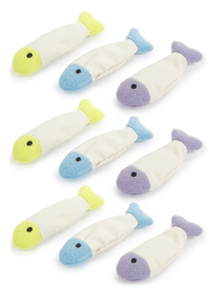Smartykat (9 Count) Fish Flop Crinkle Catnip Cat Toys - Multi Color 9 Count