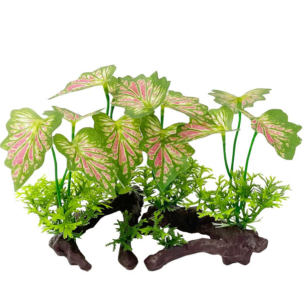Smoothedo-Pets Aquarium Plant Fish Tank Decoration Small Plastic Artificial Plant Goldfish Fish Hide (Rainforest Leafs-Pink-Small-Set)