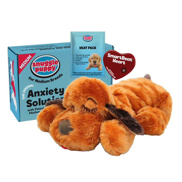 Snuggle Puppy Original Heartbeat Puppy Toy With Real-Feel Pulse & Heat Pack Plush Dog Comfort Toy For Crate Training First Nights & Puppy Transition - Biscuit