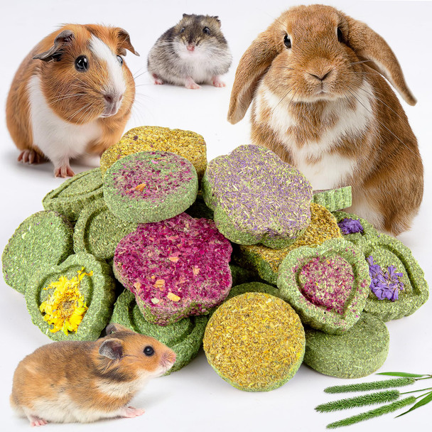 Sofier 16Pcs Timothy Hay Treats - Natural Chews For Teeth - Handmade Rabbit Chinchilla Gerbil Rat Hamster Toys - Bunny & Guinea Pig